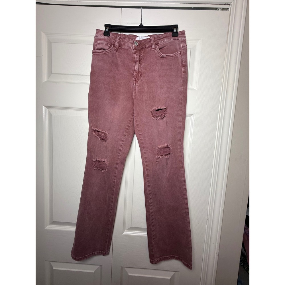 Vervet by‎ Flying Monkey Distressed High Rise Jeans Mauve Pink Flare Size 29